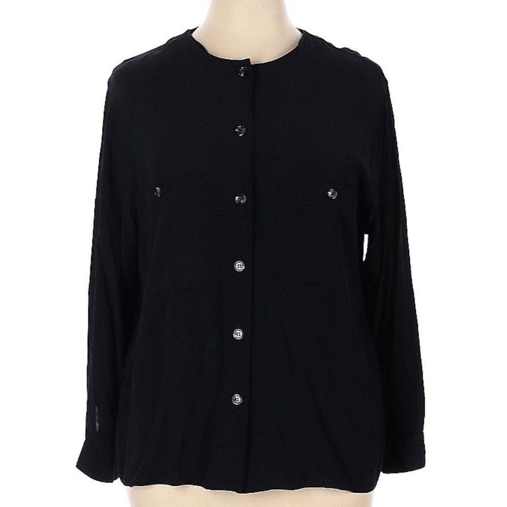 Jones New York Long Sleeve Button-Down Black Shirt Size 16 W